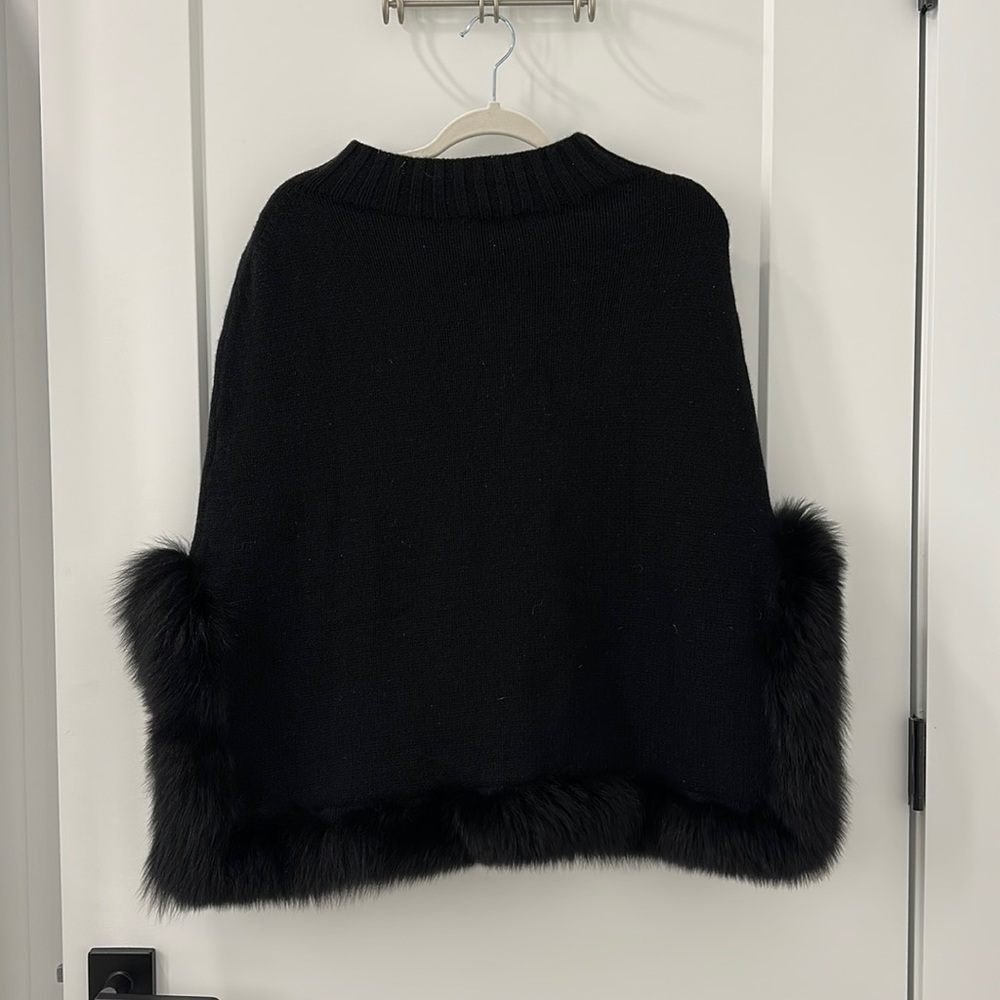 Regina Fur Trim Poncho - Black